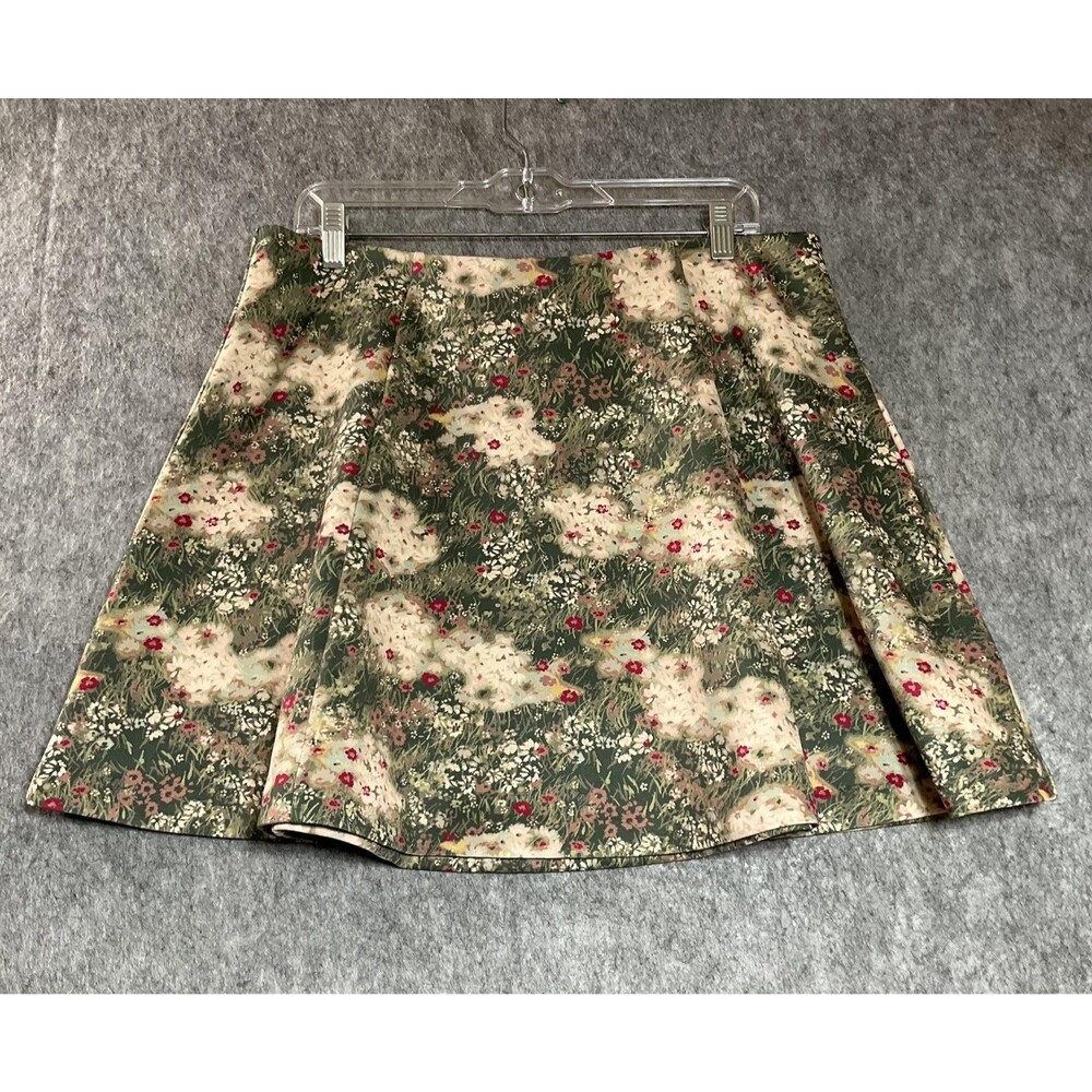 LC Lauren Conrad x Disney Skirt Womens L Green Floral Pleated A-Line Casual
